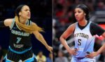 Chicago Sky players Chennedy Carter, left, and Angel Reese, right, are facing backlash after they made allegations of harassment when a man asked Carter a question outside the team's hotel.