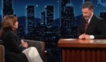 Vice President Kamala Harris talks to ABC late-night host Jimmy Kimmel on Tuesday.